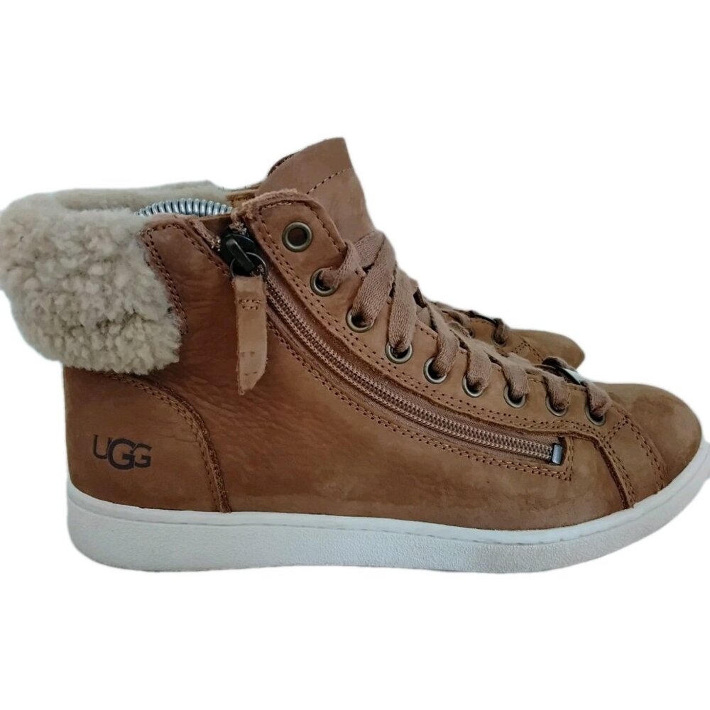 UGG Chestnut Leather High Top Lace Up Zipper Boots 1019716 Womens SIze US 6.5